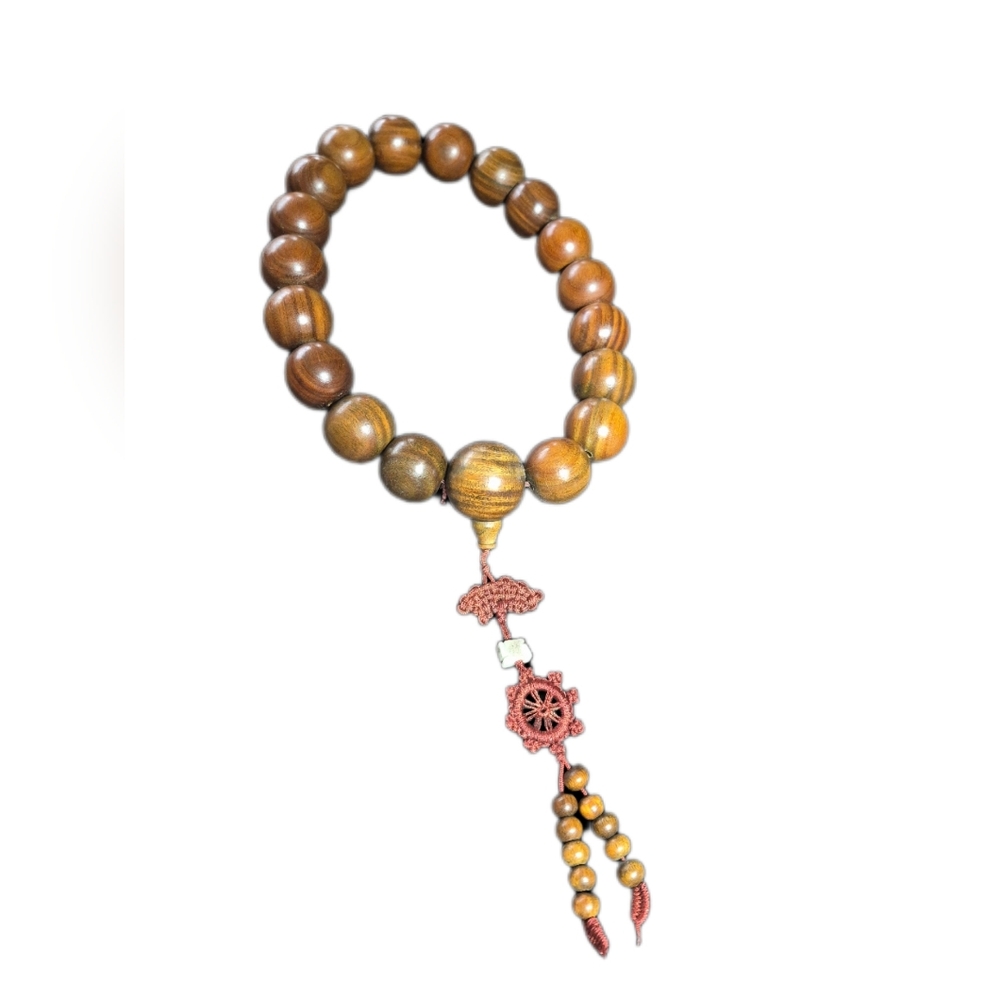 Wooden Prayer Bead Bracelet with Tassel | Large 21mm Beads | Meditation Bracelet
